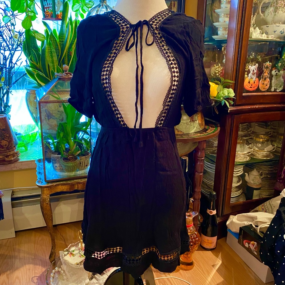 Beach Throw Cover Up Black with Lace